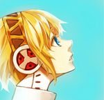  aegis_(persona) android aqua_background bad_id bad_pixiv_id blonde_hair blue_eyes expressionless looking_afar looking_up nagiko_(mangalove1111) persona persona_3 portrait profile short_hair simple_background solo 