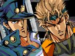  2boys animated animated_gif battle black_hair blonde_hair cut-in dio_brando duo fighting jojo jojo_no_kimyou_na_bouken kuujou_joutarou lowres male male_focus multiple_boys stardust_crusaders 