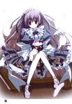  :&lt; absurdres cat copyright_request feathers highres inugami_kira knees_together_feet_apart long_hair maid maid_headdress pantyhose purple_eyes purple_hair shoes two_side_up white_legwear 