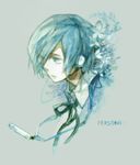  blue_eyes blue_hair bow digital_media_player headphones male_focus persona persona_3 ribbon shrie solo yuuki_makoto 