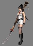  1girl absurdres black_hair blood breasts cleavage hair_over_one_eye highres large_breasts momiji_(ninja_gaiden) naginata ninja_gaiden ninja_gaiden:_dragon_sword ninja_gaiden_3:_razor's_edge ninja_gaiden_3_(xbox) ninja_gaiden_iii:_razor&#039;s_edge official_art polearm ponytail simple_background weapon 