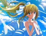  air blonde_hair blue_eyes dress feathers kamio_misuzu long_hair okome_(minagisama) ponytail solo sundress 