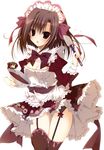  :o :q absurdres ass_visible_through_thighs blush bow bowl bowtie breasts brown_hair buckle chibi cleavage dress ebiten_(manga) garter_straps hairband highres inugami_kira looking_at_viewer maid_headdress medium_breasts multiple_girls official_art purple_eyes red_bow red_neckwear siblings simple_background sisters spatula standing tareme thigh_gap thighhighs todayama_izumiko todayama_kyouko tongue tongue_out white_background zettai_ryouiki 