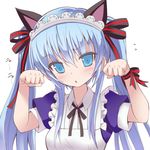  animal_ears aqua_eyes arms_up cat_ears givuchoko hair_ribbon hatsune_miku long_hair maid maid_headdress paw_pose ribbon solo twintails upper_body vocaloid 