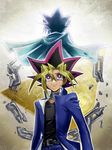  atem broken broken_chain chain choker collarbone domino_high_school_uniform jacket millennium_puzzle multicolored_hair multiple_boys mutou_yuugi purple_eyes raijin-bh spiked_hair spoilers tears yuu-gi-ou yuu-gi-ou_duel_monsters 