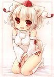  animal_ears bad_id bad_pixiv_id bare_shoulders bottomless covering covering_crotch detached_sleeves hat highres inubashiri_momiji open_mouth red_eyes sawatari_(sado) shaking_head solo tail tears thighhighs tokin_hat touhou white_legwear wolf_ears wolf_tail 