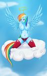  anthro anthrofied bow breasts cloud crotchless_panties equine female friendship_is_magic hair halo horse kneeling legwear looking_at_viewer mammal ms-seven0 multi-colored_hair my_little_pony nipples panties pegasus purple_eyes pussy rainbow_dash_(mlp) smile solo stockings topless underwear wings 