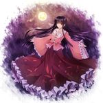  bad_id bad_pixiv_id black_hair blush bow full_moon highres houraisan_kaguya koyuri_shouyu long_hair long_sleeves moon red_eyes ribbon skirt smile solo touhou 