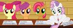  anus apple_bloom_(mlp) babs_seed_(mlp) cub cutie_mark_crusaders_(mlp) english_text equine female feral friendship_is_magic fur green_eyes group hair horn horse inside looking_at_viewer mammal my_little_pony ohohokapi orange_fur pony presenting purple_eyes purple_hair pussy red_hair ribbons scootaloo_(mlp) smile sweetie_belle_(mlp) text tongue tongue_out two_tone_hair unicorn white_fur wood yellow_fur young 