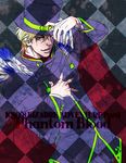  bad_id bad_pixiv_id blonde_hair cape checkered checkered_background dio_brando dororosso feathers hat jojo_no_kimyou_na_bouken male_focus red_eyes solo top_hat 