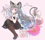  alternate_hair_length alternate_hairstyle animal_ears black_legwear blush dress gloves high_heels iris_anemone long_hair mouse mouse_ears mouse_tail nazrin older pantyhose red_eyes shoes silver_hair smile solo tail touhou white_gloves 