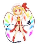  absurdres blonde_hair flandre_scarlet hair_ribbon hands_on_own_knees hat highres orange-pengin red_eyes ribbon side_ponytail sitting solo thighhighs_pull touhou transparent_background wings 