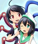  ahoge asymmetrical_wings black_hair cheek_poking green_eyes hat houjuu_nue multiple_girls murasa_minamitsu orange-pengin poking red_eyes sailor sailor_collar sailor_hat short_hair touhou wings 