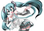  aqua_eyes aqua_hair bra breasts cleavage detached_sleeves front-tie_top hatsune_miku highres long_hair medium_breasts necktie one_eye_closed open_mouth rin2008 skirt smile solo striped striped_bra thighhighs twintails underwear very_long_hair vocaloid zettai_ryouiki 