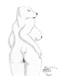  back back_turned bear black_nipples black_nose breasts butt chubby cyan_eyes female fur looking_at_viewer looking_back mammal nipples nude plain_background polar_bear presenting presenting_hindquarters pussy solo standing white_background white_fur 