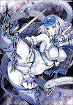  1girl bare_shoulders bow breasts chinese_zodiac fundoshi hair_bow huge_breasts jitte midriff momofuki_rio momofuku new_year original sideboob snake snake_(chinese_zodiac) thighhighs weapon 