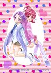  aida_mana boots character_name club_(shape) copyright_name diamond_(shape) dokidoki!_precure hair_ornament hairpin half_updo hands_clasped heart kenzaki_makoto looking_at_viewer multiple_girls ooshima_tomo open_mouth own_hands_together pink_eyes pink_hair ponytail precure purple_eyes purple_hair short_hair skirt smile spade_(shape) thighhighs 