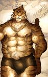  biceps bulge feline frown fur male mammal muscles necklace nipples orange_fur pecs rybiok solo striped_fur tiger topless white_fur 