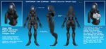  breasts butt english_text female mass_effect model_sheet nipples quarian solo suit teqa text 