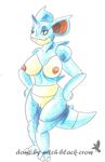  anthrofied big_ears blue_body breasts female hands_on_hips horn looking_at_viewer nidoqueen nintendo nipples nude pinup pitch-black-crow pok&#233;mon pok&#233;morph pok&eacute;mon pose pussy smile solo spines video_games watermark 