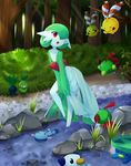  chingling female forest gardevoir lotad natu nintendo oddish oshawott petilil pok&#233;mon pok&eacute;mon river tree unknown_artist video_games wooper 