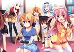  agekichi_(heart_shape) anceril_sacred animal_ears animal_hat bad_id bad_pixiv_id blue_hair borrowed_character brown_eyes brown_hair cat_ears cat_hat cat_tail closed_eyes dog_ears green_eyes hat meiko_(inuarashi) multiple_girls original pink_hair purple_eyes shia_flatpaddy tail tenihaba_nana thighhighs white_hair 