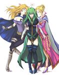  bad_id bad_pixiv_id blonde_hair blue_eyes blush breast_grab breasts calill echizen_(hvcv) fire_emblem fire_emblem:_akatsuki_no_megami girl_sandwich grabbing green_eyes green_hair groping heather_(fire_emblem) highres large_breasts multiple_girls nephenee sandwiched thighhighs yuri 