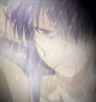  angry hair_in_mouth highres purple_hair red_eyes screencap senran_kagura senran_kagura_(series) shower shower_scene stitched suzune_(senran_kagura) wet 
