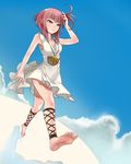  angorilla ankle_lace-up barefoot cloud cross-laced_footwear day dress feet floating magi_the_labyrinth_of_magic morgiana red_eyes red_hair sky soles solo toes walking 