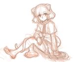  animal_ears barefoot blush feet highres kuro_suto_sukii monochrome mouse_ears mouse_tail nazrin short_hair sitting sketch soles solo tail toes touhou 