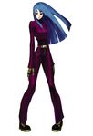  blue_hair breasts chaps cropped_jacket full_body gloves kula_diamond long_hair medium_breasts nona official_art pigeon-toed red_eyes snk solo standing the_king_of_fighters the_king_of_fighters_2001 