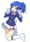  aikatsu! aikatsu!_(series) blue_eyes blue_hair boots kiriya_aoi mizuki_makoto school_uniform side_ponytail skirt smile solo starlight_academy_uniform 