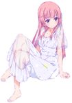  barefoot dress full_body fuyuumi_ai long_hair mizuki_makoto ore_no_kanojo_to_osananajimi_ga_shuraba_sugiru pink_hair purple_eyes see-through simple_background sitting solo white_background 