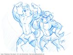  anthro biceps blush brin bulge canine chest_tuft clothing cooner dog duo embarrassed flexing fur gay grope hat husky male mammal muscles nipples pecs pose shorts sketch smile standing toned topless tuft 