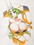  bad_id bad_twitter_id breasts bursting_breasts cerebella_(skullgirls) cleavage detached_sleeves green_hair hat huge_breasts kawakami_taiki lipstick living_clothes makeup marker_(medium) skull skullgirls smile traditional_media vice-versa_(skullgirls) 