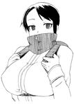  backpack bag breasts character_request copyright_request greyscale high_collar huge_breasts monochrome short_hair solo tsukudani_(coke-buta) zipper 