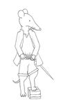  coat digitigrade line_drawing looking_down male mammal pirate plain_background rat rodent sailor sword unknown_artist weapon white_background 