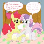  amber_eyes apple_bloom_(mlp) bed blush cub dialog diaper english_text equine female feral friendship_is_magic green_eyes hair horn horse hydroftt mammal my_little_pony peeing pillow pony sitting sweetie_belle_(mlp) text two_tone_hair unicorn urine watersports young 