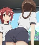  ass bandanna bent_over blush boku_wa_tomodachi_ga_sukunai brown_hair cameltoe flat_chest from_behind gym_uniform hidaka_hinata highres pantylines red_hair screencap stitched trefoil underwear yusa_aoi 