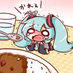  ahoge all_fours aqua_hair chibi curry detached_sleeves food hatsune_miku long_hair minigirl necktie open_mouth pun ritateo sleeves_past_wrists spicy spoon tears twintails very_long_hair vocaloid wavy_mouth 
