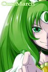  bloom character_name choker cure_march green green_choker green_eyes green_hair highres long_hair magical_girl midorikawa_nao nishi_koutarou out_of_frame outstretched_hand portrait precure simple_background smile smile_precure! solo white_background 