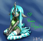  anthro child friendship_is_magic green_eyes green_hair hair horn my_little_pony queen_chrysalis_(mlp) socks suggestive swimsuit unknown_artist young 