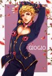  arms_behind_head bad_id bad_pixiv_id blonde_hair blue_eyes braid flower giorno_giovanna jojo_no_kimyou_na_bouken lonely_one male_focus petals solo 