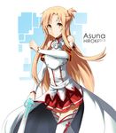  asuna_(sao) bare_shoulders breastplate brown_eyes brown_hair detached_sleeves highres hiroki_(hirokiart) long_hair sword sword_art_online thighhighs weapon 