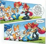  anthro breasts canine clothing comic dialog english_text female fiona_fox fox hair hedgehog male mammal miles_prower punch rodent sally_acorn sega sonic_(series) sonic_the_hedgehog squirrel text unknown_artist 