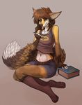  canine clothed clothing female fox kaitycuddle looking_at_viewer mammal piercing sitting skimpy solo tongue tongue_out tongue_piercing 