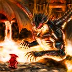  dark_souls demon's_souls dragon dragon_god_(demon's_souls) glowing glowing_eyes highres horns molten_rock mushroom mushroom_parent no_humans oyu_(mxqxm) red_eyes size_difference souls_(from_software) 