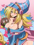  bad_id bad_pixiv_id bare_shoulders blonde_hair blush blush_stickers breasts cleavage dark_magician_girl duel_monster green_eyes heart kuriboh large_breasts long_hair looking_at_viewer one_eye_closed shiny shiny_skin wand yuu-gi-ou yuuga_(cherrybomb-g) 