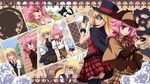  back-to-back bad_id bad_pixiv_id blonde_hair blue_eyes blush cat closed_eyes dj_max glasses hat highres holding holding_pipe looking_at_viewer looking_back multiple_girls one_eye_closed pantyhose pink_hair pipe shira-nyoro skirt sleeping smile yawning 