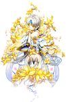  absurdres bad_id bad_pixiv_id bare_shoulders braid choker code:_empress_(elsword) detached_sleeves dress elsword eve_(elsword) flower highres poseich short_hair solo thigh_gap thighhighs white_hair white_sleeves yellow_choker yellow_eyes 